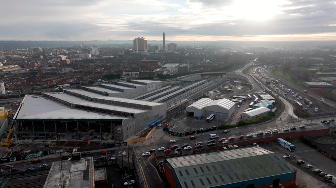 Vista aérea del intercambiador Belfast Grand Central Station